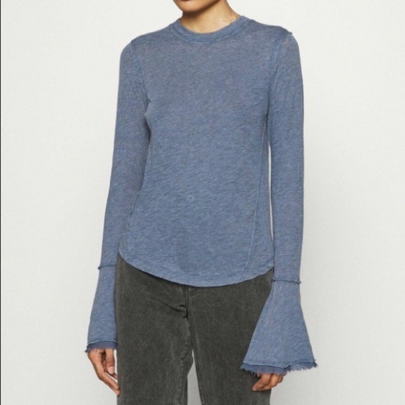 Sold Free People Cecelia Top T Shirt *Bell Sleeves Blue XS - Picture 4 of 16